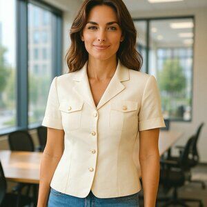 Jennifer Moore Petites Women's White Short Sleeve Lined Blazer Jacket Sz 6P